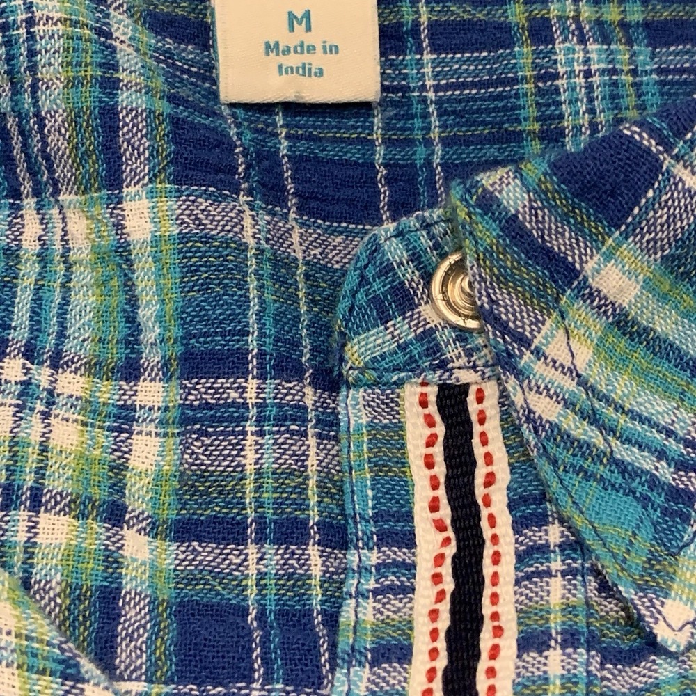 Sundance Cotton Blue Plaid Pearl Button Up Coastal Weekend Western Shirt Medium - Picture 5 of 15